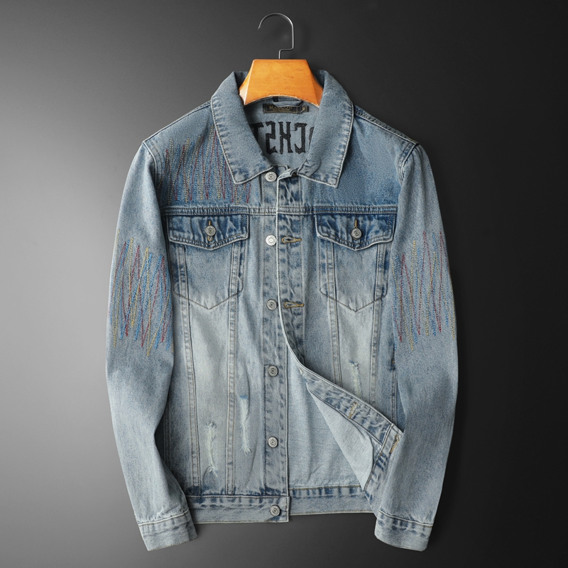 Streetwear Brand Denim - Marka Vintage Yıkanmış Denim Ceket Erkekler